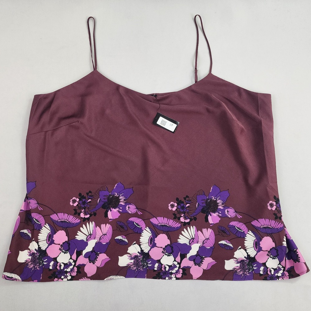 Express Blouse Womens XL Brown Purple Floral Conscious Edit Cami Top 08639672